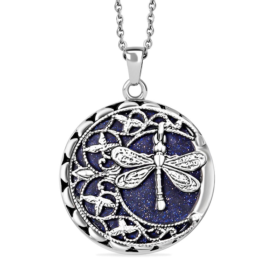 Shop LC Dragonfly Necklace - Dragonfly Jewelry Birthday Gifts for Women - Blue Goldstone Healing Gemstone Pendant Necklace - 20" Necklace Length