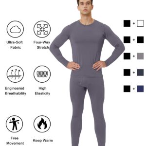 Thermal Underwear for Men, 2 Pack Long Johns Winter Long Underwear Sport Skiing Fleece Lined Base Layer Top and Bottom Set L