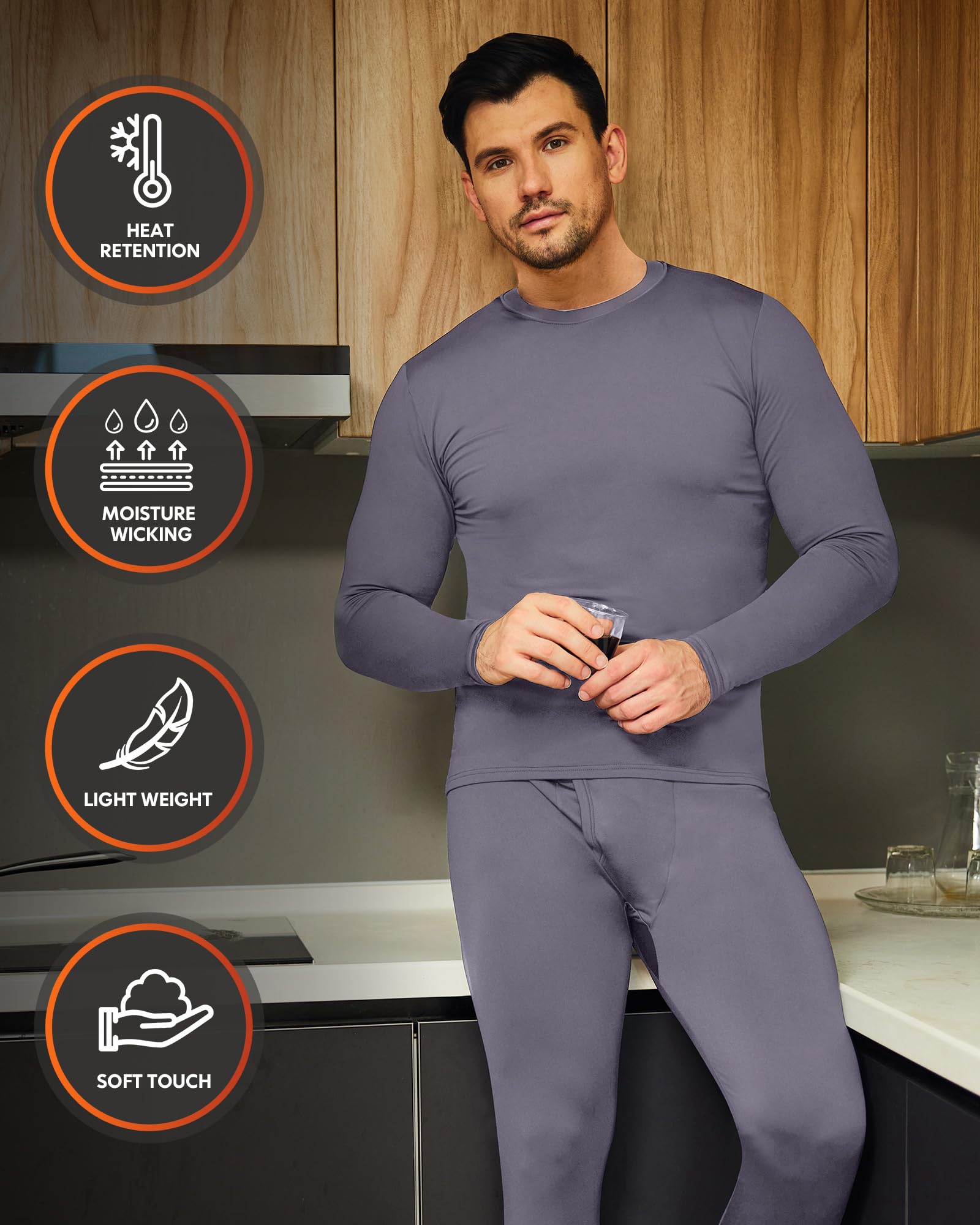 Thermal Underwear for Men, 2 Pack Long Johns Winter Long Underwear Sport Skiing Fleece Lined Base Layer Top and Bottom Set L