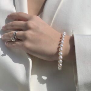 Blue Ocean Pearls 14K White Gold AAAA Freshwater Cultured Pearl Bridal Silk-Knotted Strand Bracelet with Fishhook Clasp - Choice of Length & Pearl Size (7.5, 4.0-4.5-mm)