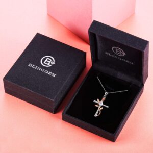 BlingGem Cross Necklace for Women Rose Cross Pendant 925 Sterling Silver Rose Gold-Plated Flower Dainty Religious Cross Necklace Birthday Jewelry Gifts for Women Wife Mom