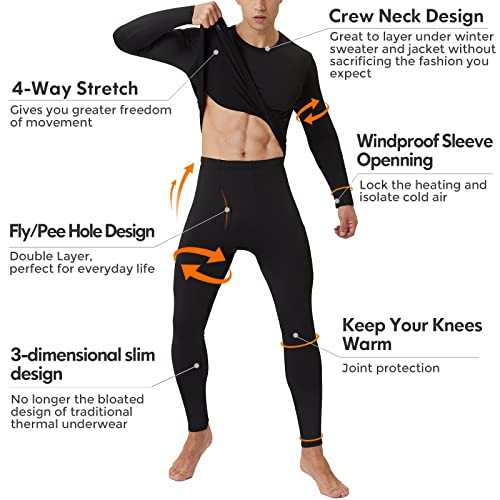 CL convallaria Long Johns Thermal Underwear for Men Fleece Lined Base Layer Set Top and Bottom for Cold Weather XS-4XL