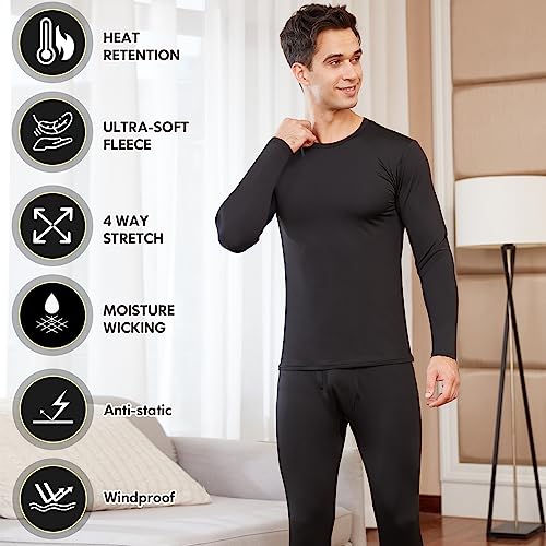 CL convallaria Long Johns Thermal Underwear for Men Fleece Lined Base Layer Set Top and Bottom for Cold Weather XS-4XL