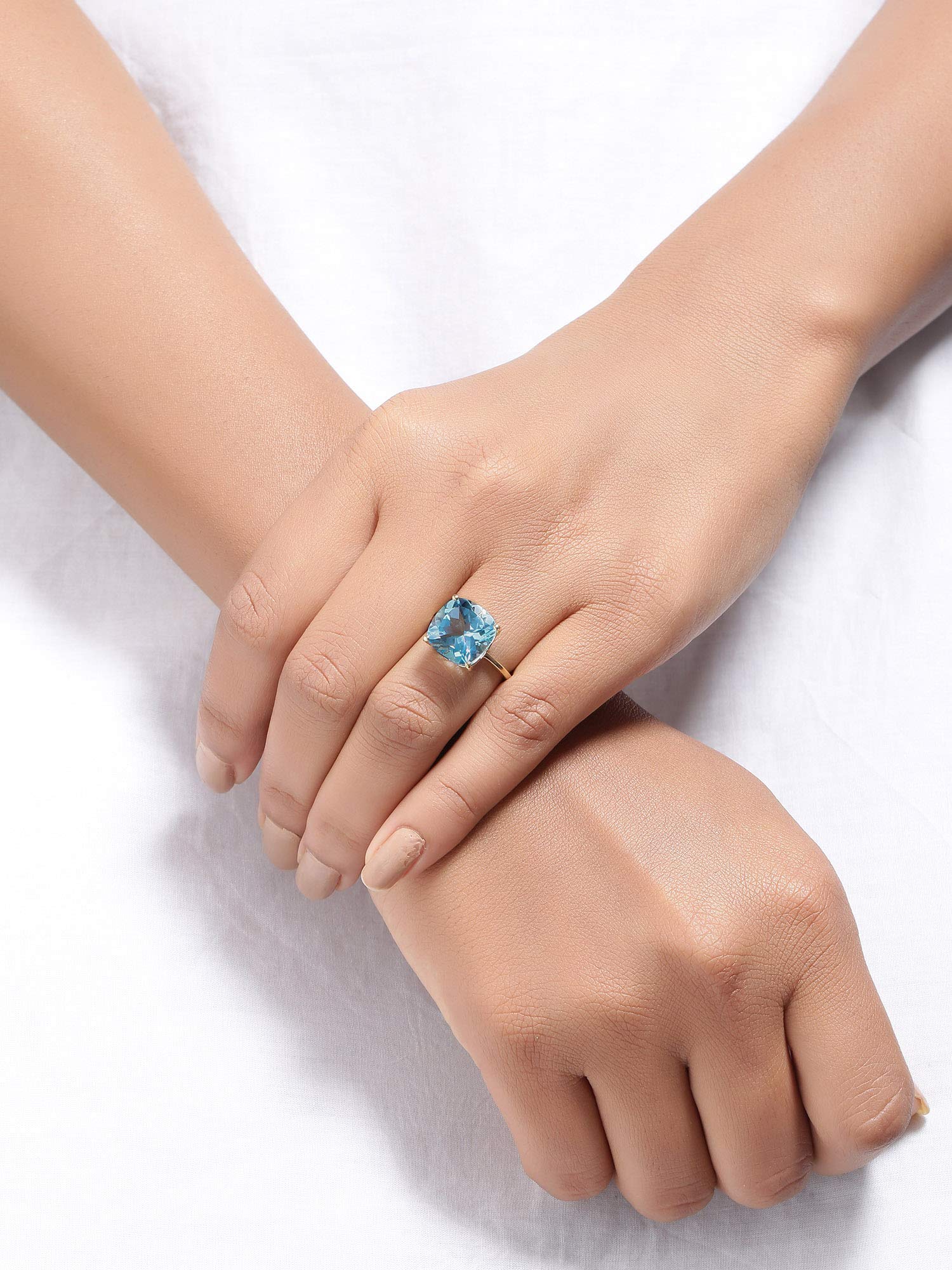 YoTreasure Sky Blue Topaz Solid 10K Yellow Gold Bold Ring Jewelry