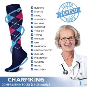 CHARMKING 6 Pairs-Compression Socks for Women & Men Circulation Best Support for Nurses, Running, Athletic,Flight Travel (Multi 08,L/XL)