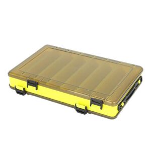 LESOVI Double Sided Fishing Tackle Box 14 Compartments Visible Hard Plastic Clear Fishing Lure Bait Squid Jig Minnows Hooks Accessory Storage Case Container