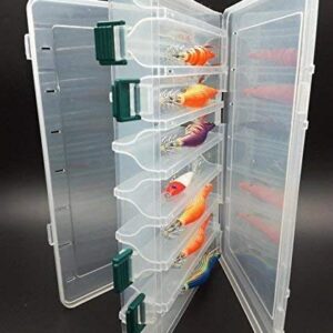 LESOVI Double Sided Fishing Tackle Box 14 Compartments Visible Hard Plastic Clear Fishing Lure Bait Squid Jig Minnows Hooks Accessory Storage Case Container