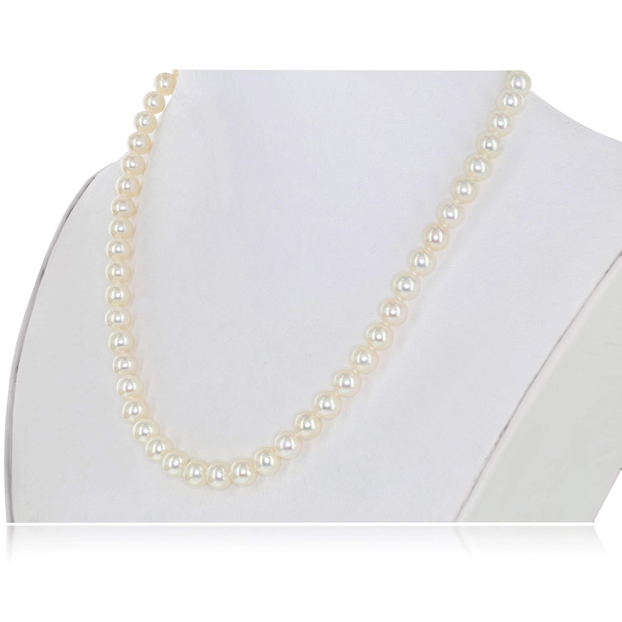 14K Gold AAAA White Freshwater Cultured Pearl Silk-Knotted 18" Strand Princess Pearls Necklace - Choice of Pearl Size & Clasp Gold Color