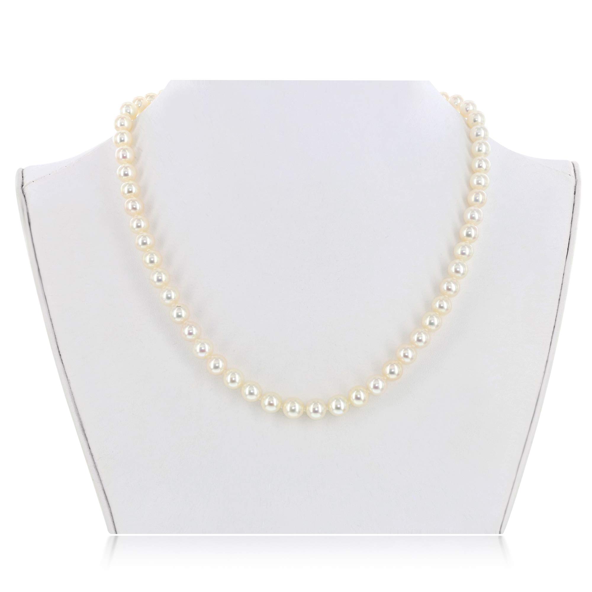 14K Gold AAAA White Freshwater Cultured Pearl Silk-Knotted 18" Strand Princess Pearls Necklace - Choice of Pearl Size & Clasp Gold Color