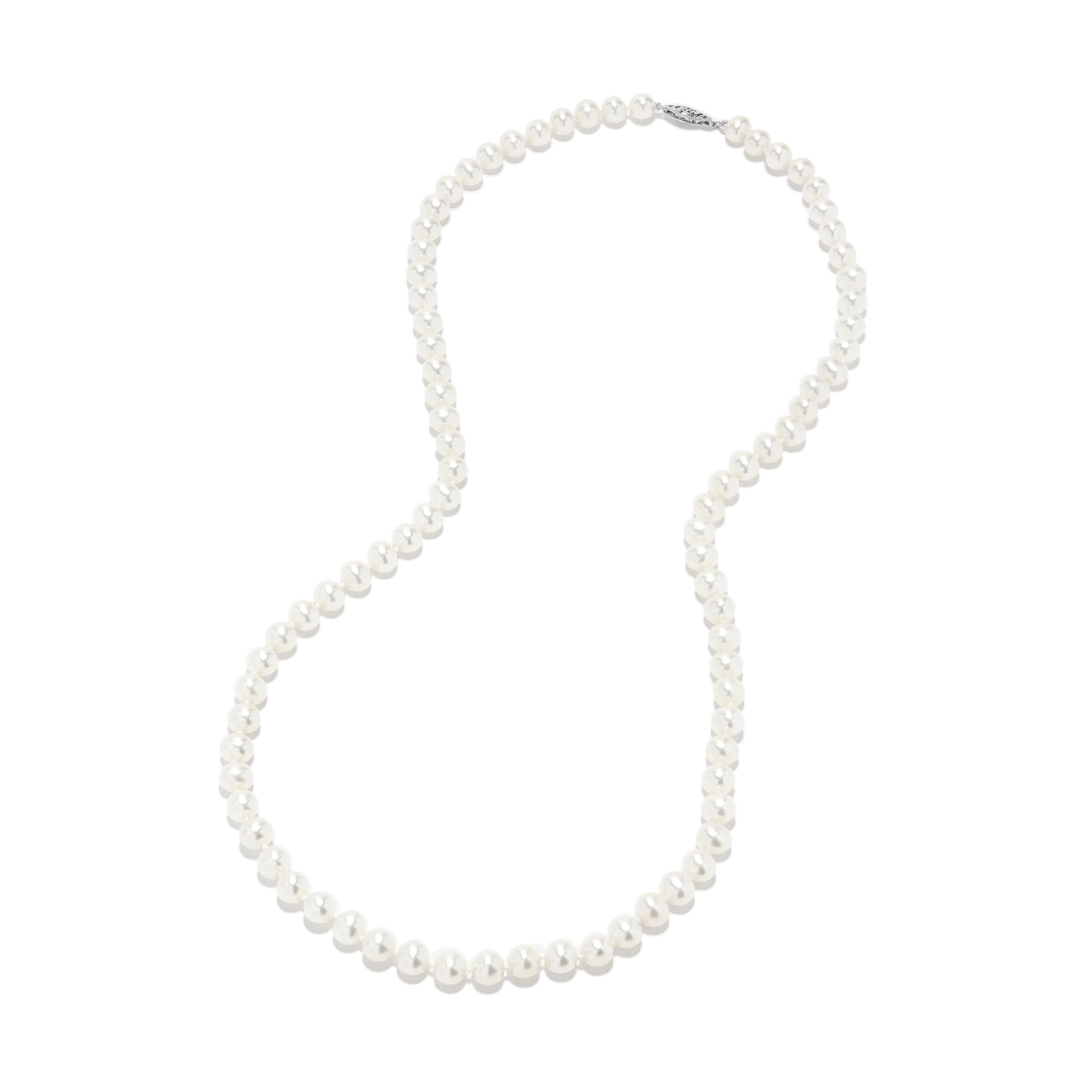 14K Gold AAAA White Freshwater Cultured Pearl Silk-Knotted 18" Strand Princess Pearls Necklace - Choice of Pearl Size & Clasp Gold Color