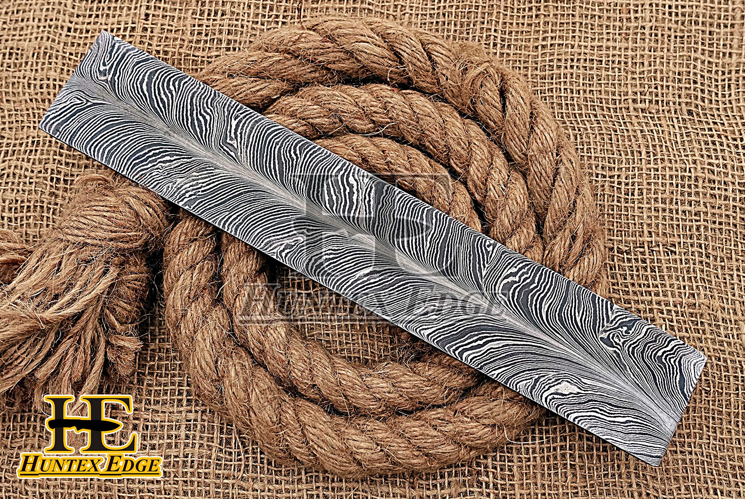 HUNTEX Newly Designed Gorgeous Custom Hand-Forged Feather Pattern Damascus Steel 12 x 2 Inch Long 256 Layers Untempered DIY Blank Blade Billet Strip for Knife Making