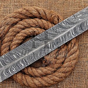 HUNTEX Newly Designed Gorgeous Custom Hand-Forged Feather Pattern Damascus Steel 12 x 2 Inch Long 256 Layers Untempered DIY Blank Blade Billet Strip for Knife Making