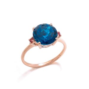 YoTreasure 3.90 Ct. London Blue Topaz Pink Tourmaline Solid 10kt Rose Gold Engagement Ring