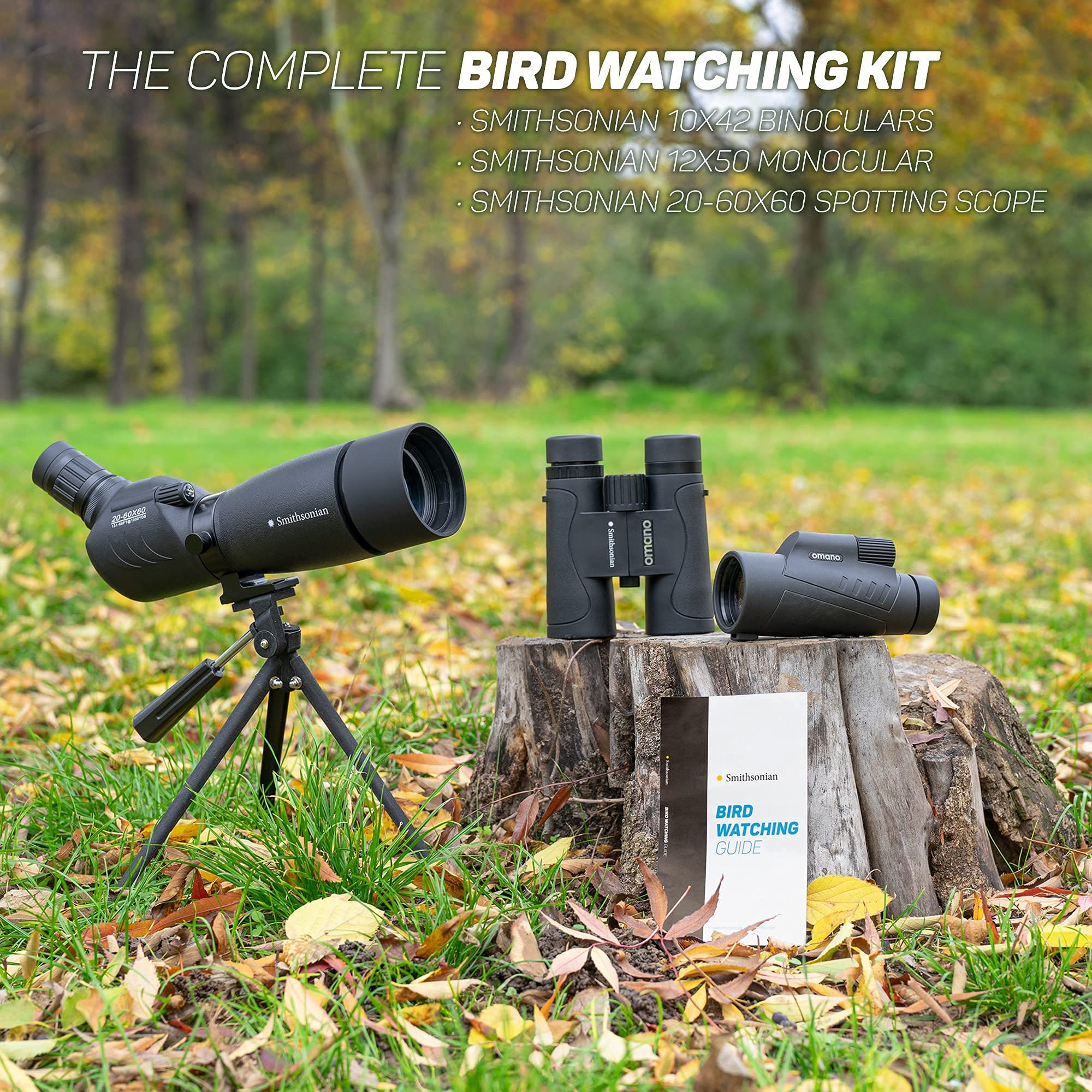 Omano Smithsonian Spotting Scopes for Target Shooting – 20-60x60 Spotting Scopes for Bird Watching – Best Spotting Scope with Tripod and Phone Adapter for Adults – includes Smithsonian Bird Guide