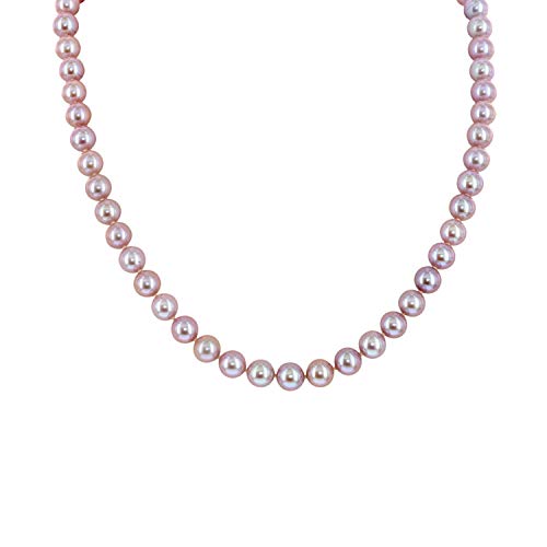 14K White Gold or Yellow Gold AAAA Pink Freshwater Cultured Pearls Silk-Knotted 18inch Princess Pearls Strand Necklace - Choice of Pearl Size & Clasp Gold Color (Yellow Gold, 7.0-7.5mm)