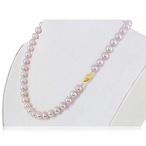 14K White Gold or Yellow Gold AAAA Pink Freshwater Cultured Pearls Silk-Knotted 18inch Princess Pearls Strand Necklace - Choice of Pearl Size & Clasp Gold Color (Yellow Gold, 7.0-7.5mm)