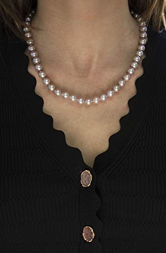 14K White Gold or Yellow Gold AAAA Pink Freshwater Cultured Pearls Silk-Knotted 18inch Princess Pearls Strand Necklace - Choice of Pearl Size & Clasp Gold Color (Yellow Gold, 7.0-7.5mm)