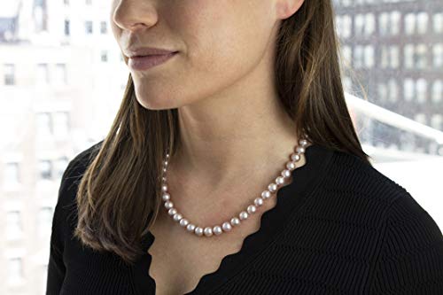 14K White Gold or Yellow Gold AAAA Pink Freshwater Cultured Pearls Silk-Knotted 18inch Princess Pearls Strand Necklace - Choice of Pearl Size & Clasp Gold Color (Yellow Gold, 7.0-7.5mm)