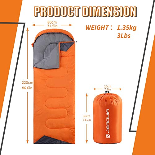 Sleeping Bags for Adults Women Backpacking Lightweight Waterproof- Summer Weather Sleeping Bag for Girls Warm Camping Hiking Outdoor Travel Hunting with Compression Bag(Orange)