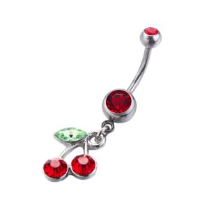 Belly Button Rings 14G 316L Surgical Steel Cute Cherry Dangle Cubic Zirconia Navel Piercing Jewelry