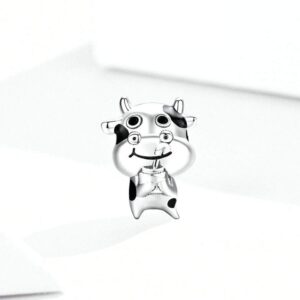 Cow Charm 925 Sterling Silver Cat Charm Bat Charm Peacock Charm Animal Charm Birthday Charm Gift Charm for Pandora Charm Bracelet (Cow)