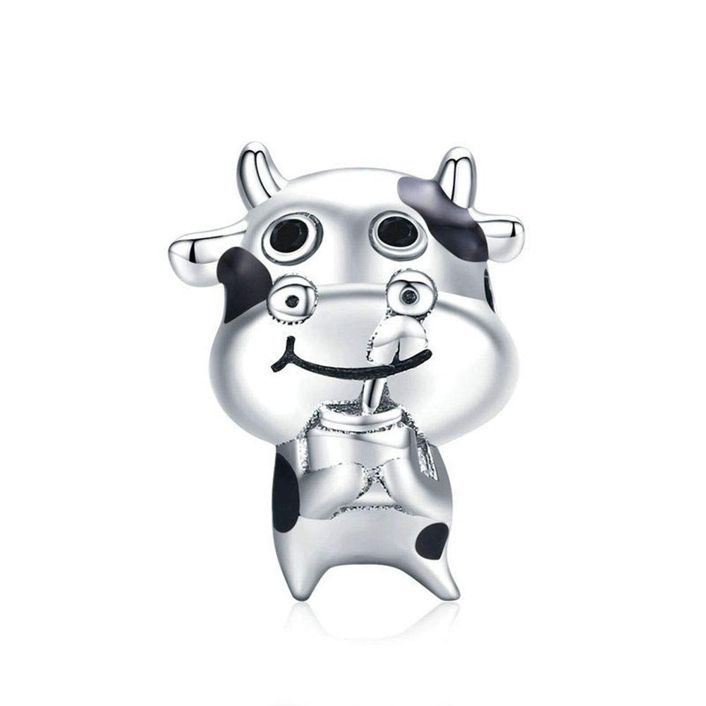 Cow Charm 925 Sterling Silver Cat Charm Bat Charm Peacock Charm Animal Charm Birthday Charm Gift Charm for Pandora Charm Bracelet (Cow)