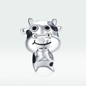 Cow Charm 925 Sterling Silver Cat Charm Bat Charm Peacock Charm Animal Charm Birthday Charm Gift Charm for Pandora Charm Bracelet (Cow)