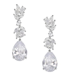 SWEETV Marquise Wedding Earrings for Brides, Bridesmaids, Teardrop Crystal Cubic Zirconia Bridal Drop Earrings for Women Prom, Silver