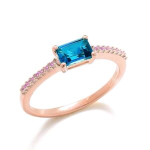 YoTreasure 10kt Rose Gold 0.92 ct. t.w. London Blue Topaz and Pink Sapphire Women's Engagement Ring