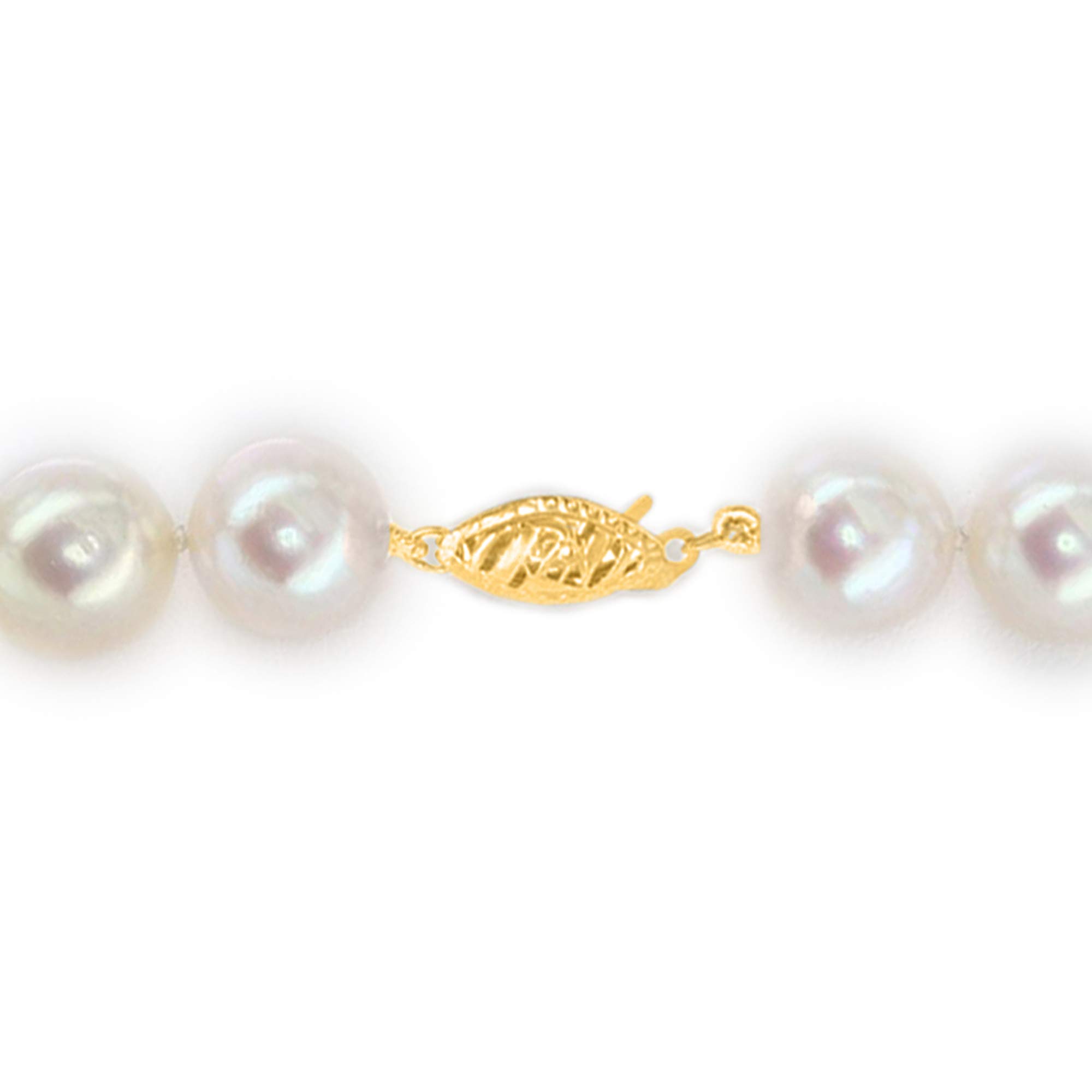 14K Gold AAAA White Japanese Akoya Cultured Pearls 18" Silk-Knotted Strand Pearl Necklace - Choice of Pearl Size & Clasp Gold Color (Yellow Gold, 6-6.5mm)