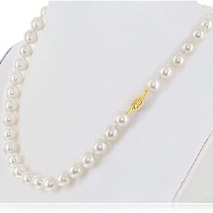 14K Gold AAAA White Japanese Akoya Cultured Pearls 18" Silk-Knotted Strand Pearl Necklace - Choice of Pearl Size & Clasp Gold Color (Yellow Gold, 6-6.5mm)