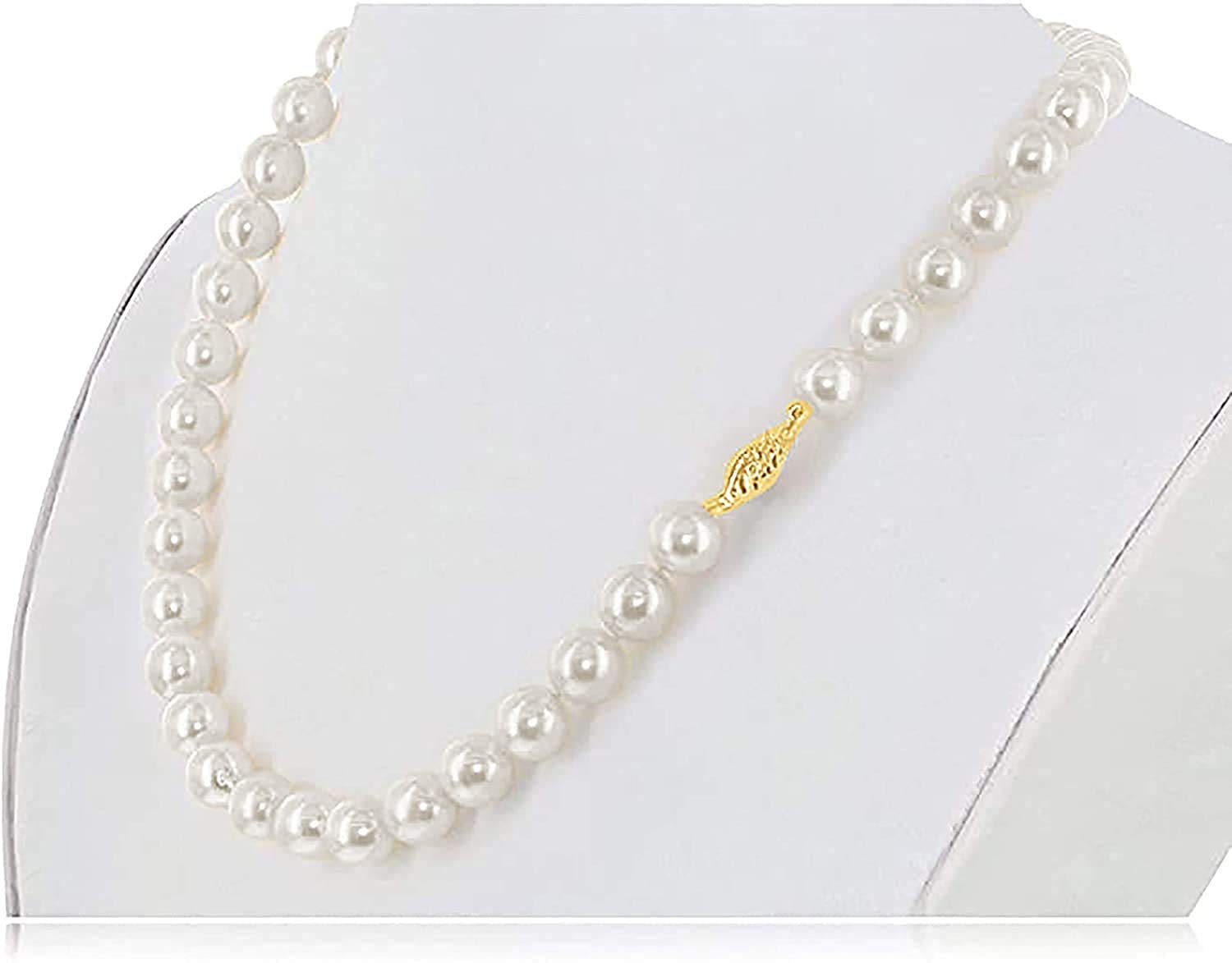 14K Gold AAAA White Japanese Akoya Cultured Pearls 18" Silk-Knotted Strand Pearl Necklace - Choice of Pearl Size & Clasp Gold Color (Yellow Gold, 6-6.5mm)