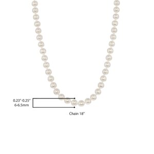 14K Gold AAAA White Japanese Akoya Cultured Pearls 18" Silk-Knotted Strand Pearl Necklace - Choice of Pearl Size & Clasp Gold Color (Yellow Gold, 6-6.5mm)