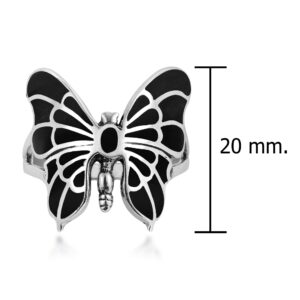 AeraVida Exotic Graceful Butterfly Simulated Black Onyx Inlay .925 Sterling Silver Ring | Cute Wedding Rings For Women | Casual e Comfort Fit Silver Rings for Women | Ring Size (8)