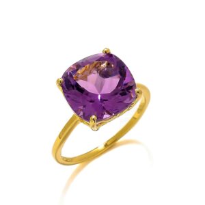 YoTreasure 10kt Yellow Gold Amethyst Solitaire Chunky Ring (Cushion, 5.85 ct. t.w.)