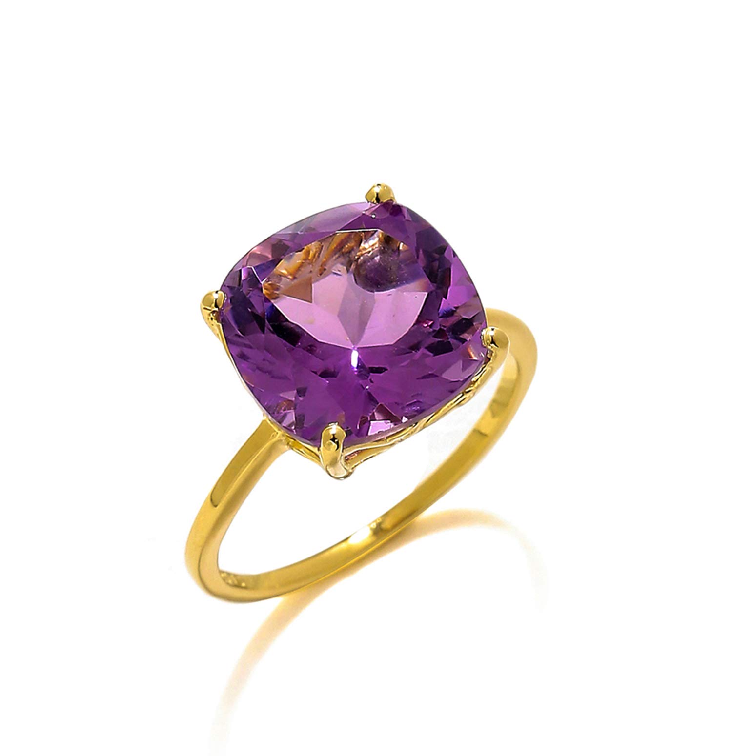 YoTreasure 10kt Yellow Gold Amethyst Solitaire Chunky Ring (Cushion, 5.85 ct. t.w.)