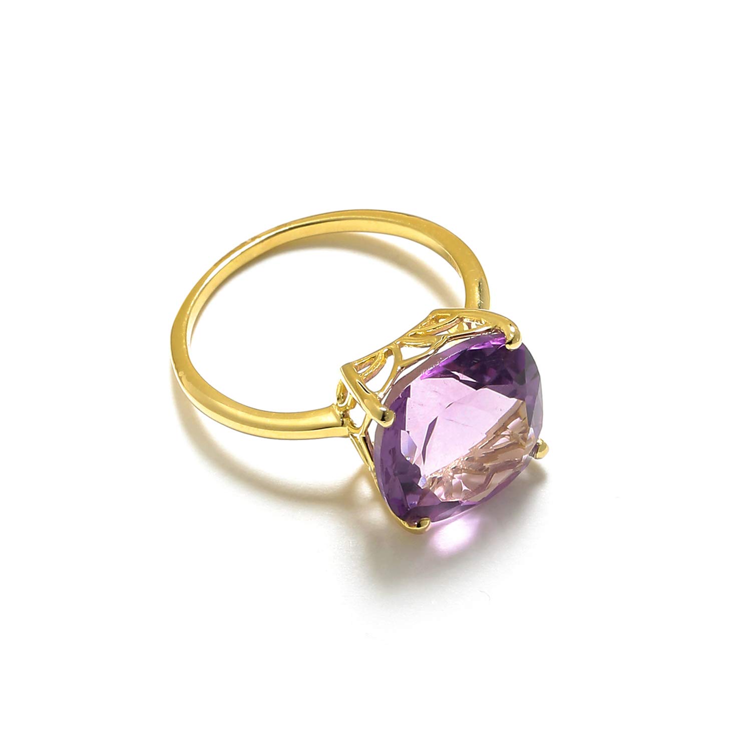 YoTreasure 10kt Yellow Gold Amethyst Solitaire Chunky Ring (Cushion, 5.85 ct. t.w.)