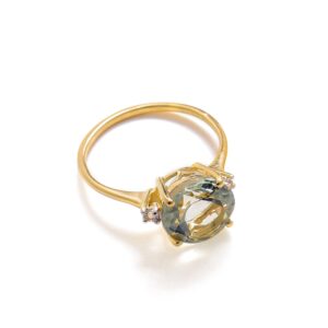 YoTreasure 3.10 Ct Green Amethyst Solid 14k Yellow Gold Ring Jewelry