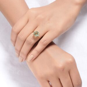 YoTreasure 3.10 Ct Green Amethyst Solid 14k Yellow Gold Ring Jewelry