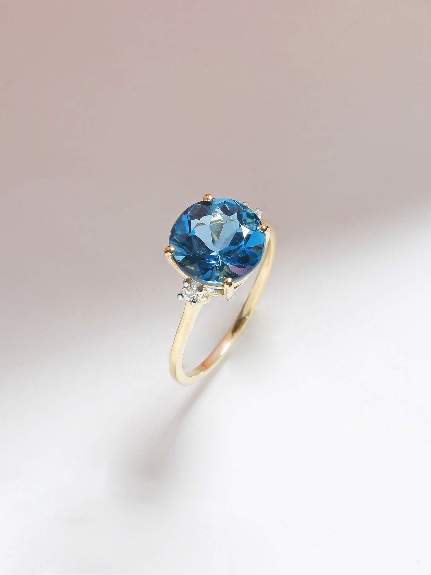 YoTreasure 3.90 Ct London Blue Topaz White Topaz Solid 10k Yellow Gold Engagement Ring