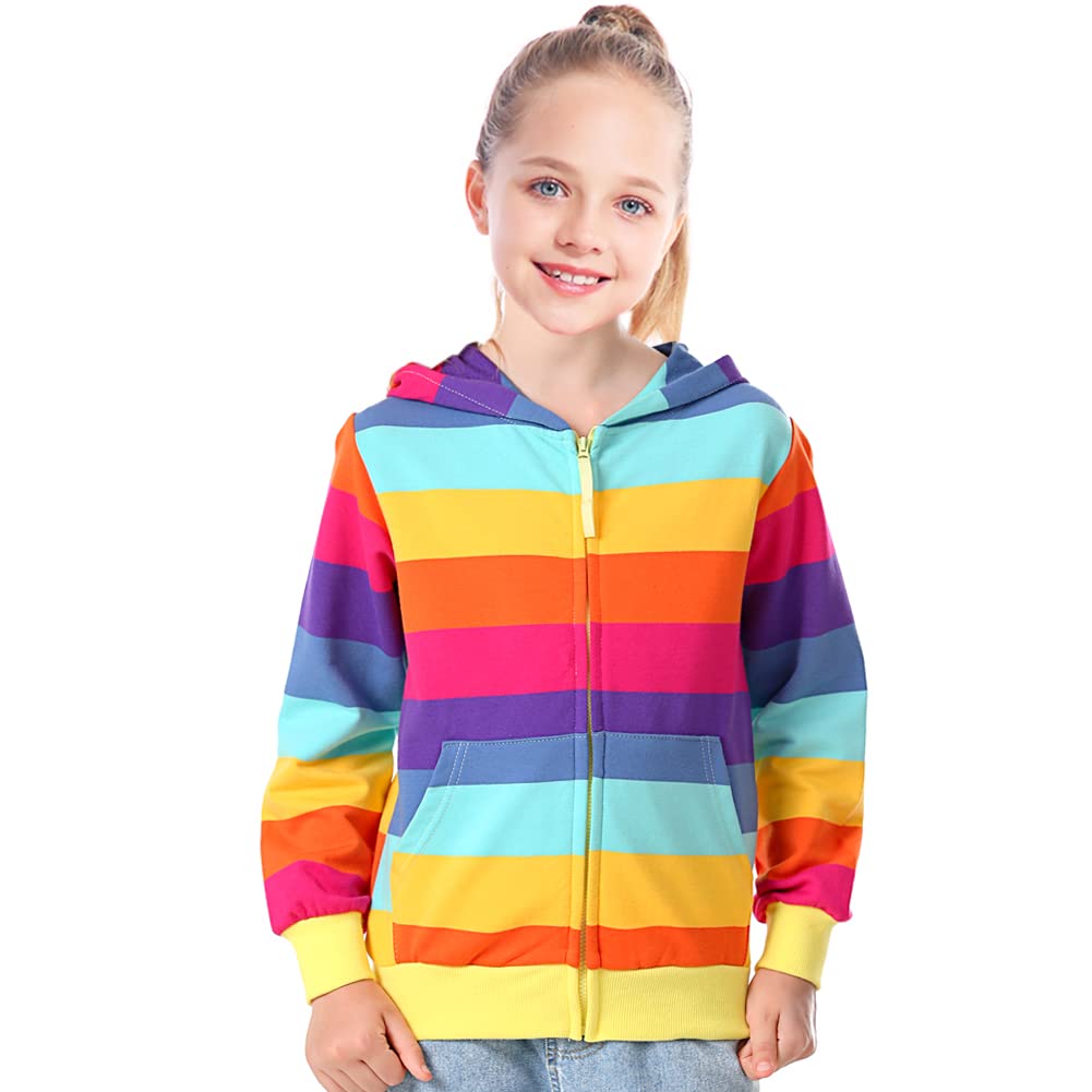 Julerwoo Toddlers Rainbow Zipper Sweatshirts Hoodie Stripes Cotton Outft (5T,Rainbow)