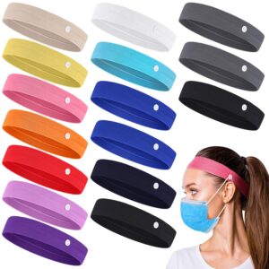 WILLBOND 16 Pieces Elastic Headbands with Button Yoga Sports Headband Sweatband Non Slip Nurse Headbands Multicolored Ear Protection Holder for Men Women Friends (Button Style)