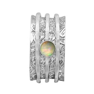 spinner ring !! gemstone meditation ring, anxiety ring, fidget ring, anti stress ring, worry band 925 sterling silver band (7, opal)