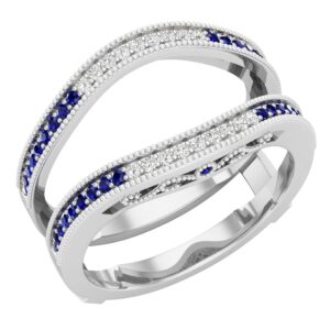 dazzlingrock collection round blue sapphire & white diamond women wedding band enhancer guard ring, sterling silver, size 7.5