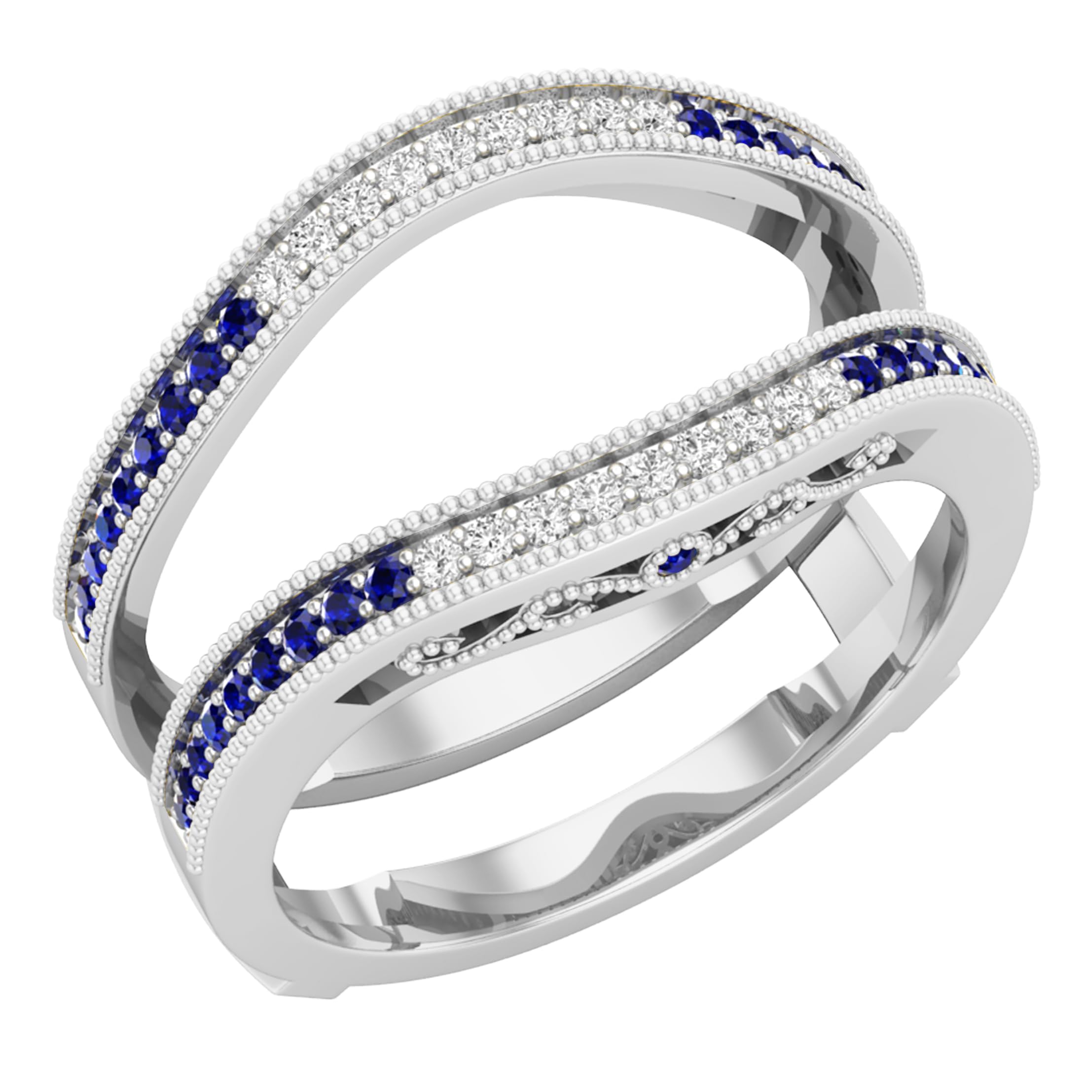 Dazzlingrock Collection Round Blue Sapphire & White Diamond Women Wedding Band Enhancer Guard Ring, Sterling Silver, Size 7.5