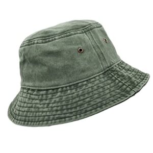 Bucket Hat, Wide Brim Washed Denim Cotton Outdoor Sun Hat Flat Top Cap for Fishing Hiking Beach Sports Army Green