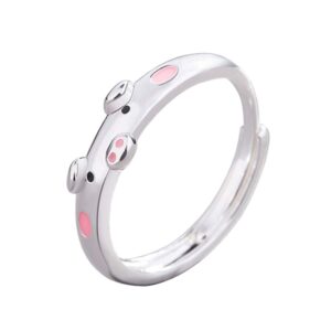 shiYsRL Exquisite Jewelry Ring Love Rings Cute Women Cartoon Pig Piggy Opening End Ring Finger Jewelry Birthday Gift Wedding Band Best Gifts for Love with Valentine's Day - Pink