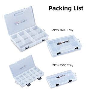 RUNCL Fishing Tackle Box, 4 Packs Plastic Storage Box with Removable Dividers, 3500/3600 Tackle Boxes Organizer - Clear Tackle Storage Trays For Lures, Baits - Box Organizer Container