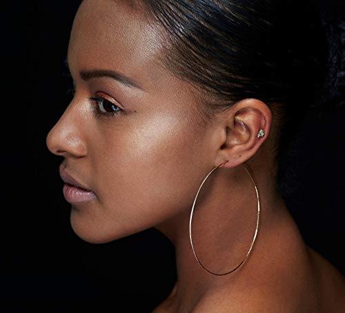 1mm Thin Extra Large Hoop Earrings，3 Pairs Set 90mm Huge Gold Hoops 18k Gold Plated Stainless Steel Big Gold Hoop Earrings for Women