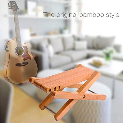 Miwayer Bamboo 4 Gears Adjustable Upscale Guitar Foot Rest Non-Slip Foot Stool Foldable Footrest from 4.5" up to 8"，Accessory for Classical Acoustic Guitar Part